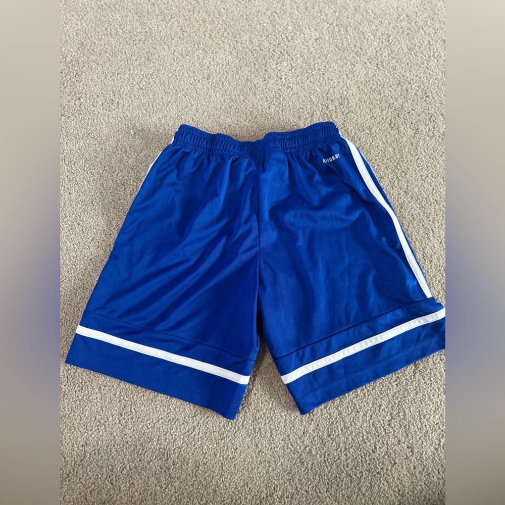 adidas Kids Blue Shorts with White Stripes - Picture 2 of 3